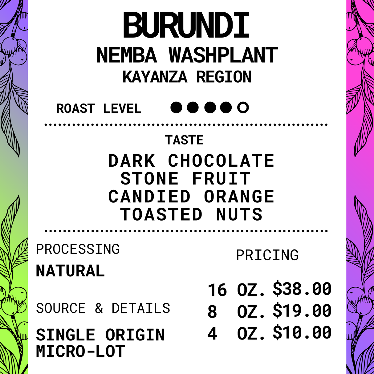 Burundi Microlot - Nemba Washplant - Roasted Coffee