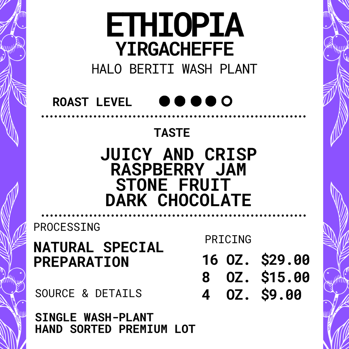 Ethiopia Yirgacheffe - Halo Beriti Roasted Coffee