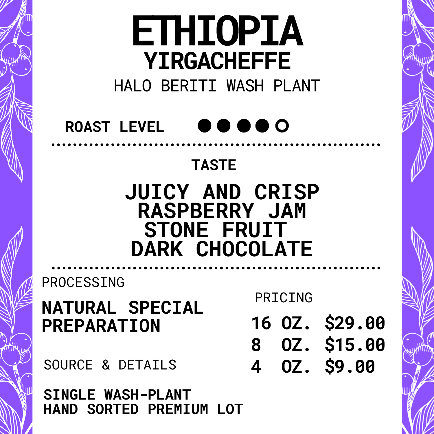 Ethiopia Yirgacheffe - Halo Beriti Roasted Coffee