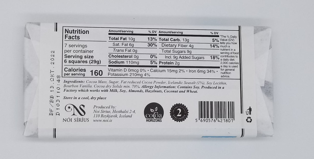 70% Dark Sea Salt Chocolate Ingredients