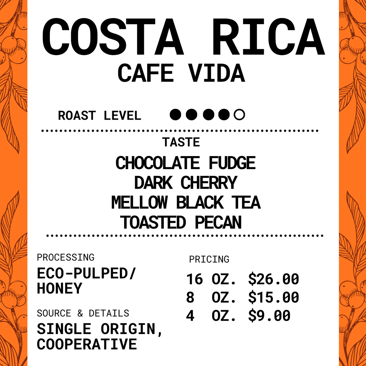Costa Rica Cafe Vida Roasted Coffee