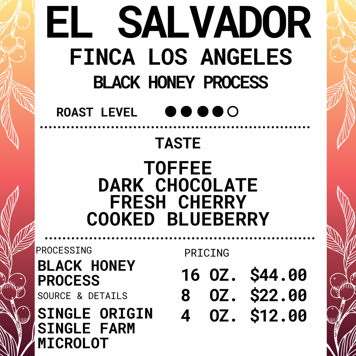 El Salvador - Finca Los Angeles - Black Honey Process Roasted Coffee