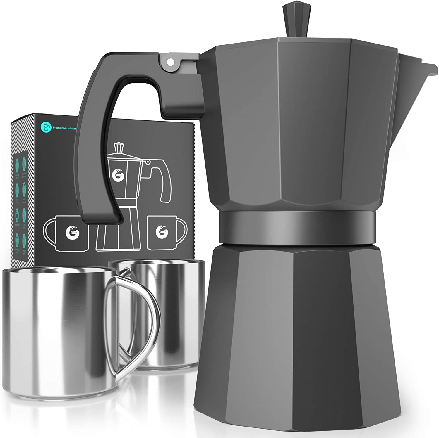 Premium Photo  Aluminum moka pot and coffee cup